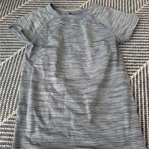 Gray Striped Short Sleeve Athletic Top